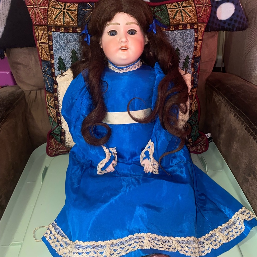 Elegant Blue Dress Doll with Lace Accents